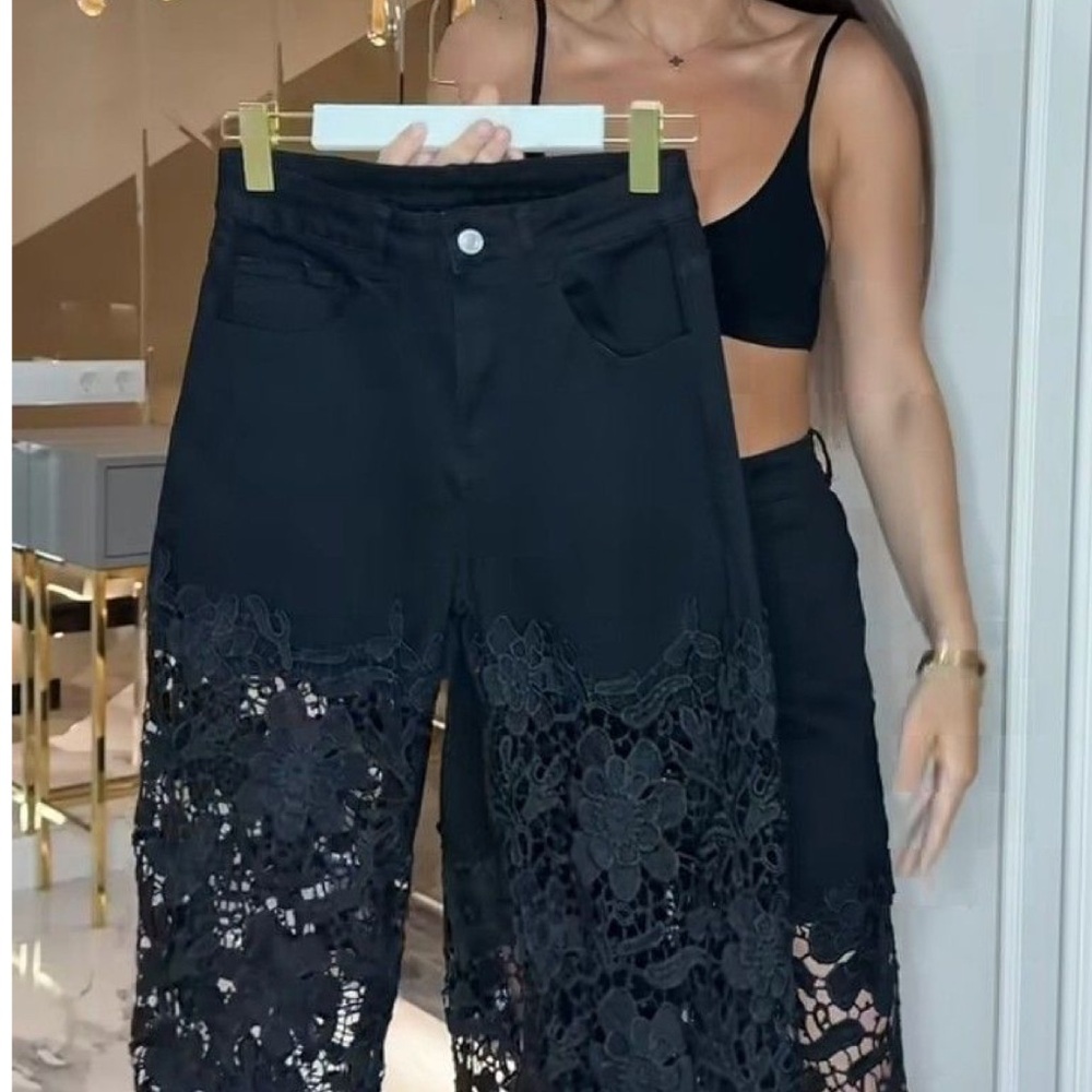 Black Lace Leg Denim Jeans
